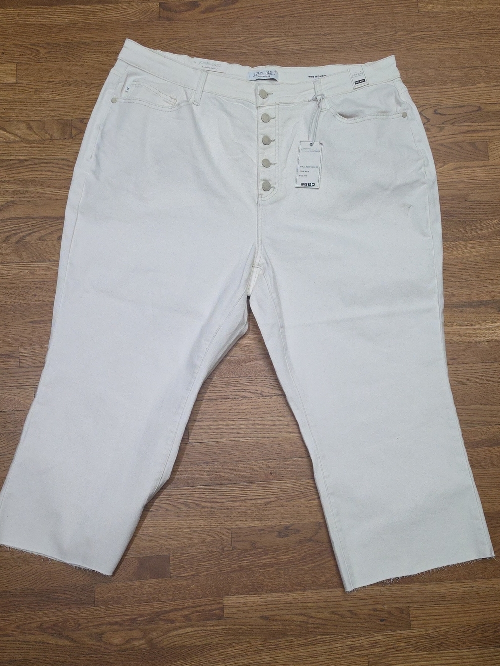 Judy Blue Wide Leg Crop High Waist Button-Fly White Women’s Jeans Size 24 W